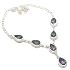 Mystic Topaz Pear Gemstone Handmade 925 Sterling Silver Plated Jewelry Necklace