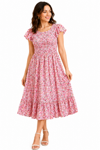 AllegraK floral print midi dress in size XS, featuring a lightweight fabric and vibrant floral pattern on a flowing silhouette.