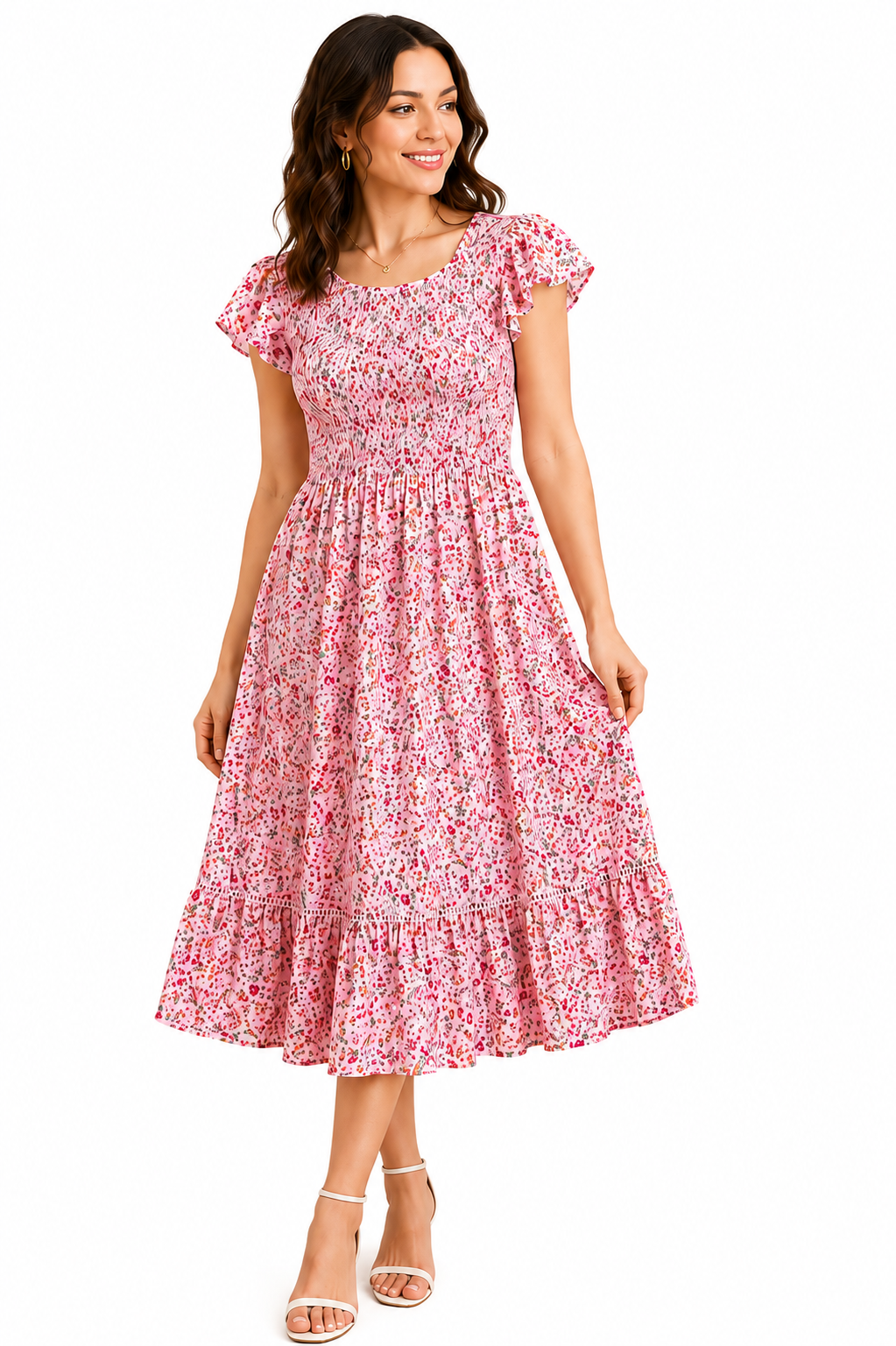 AllegraK floral print midi dress in size XS, featuring a lightweight fabric and vibrant floral pattern on a flowing silhouette.