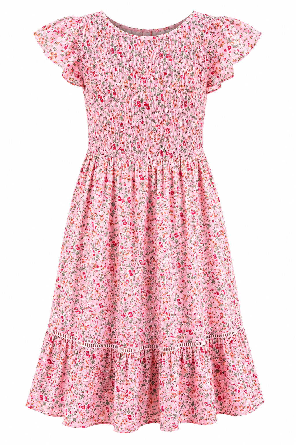AllegraK floral print midi dress in XS size, featuring a flowy design with vibrant flower patterns on lightweight fabric.