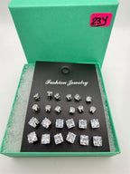 12 pairs of square rhinestone earrings from Republic Mercantile, featuring sparkling, elegant jewelry with a modern geometric design.
