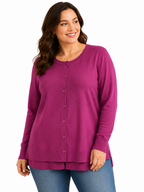 Uplove magenta cardigan sweater in size L, featuring a cozy knit fabric and button-front design, displayed on a hanger.