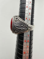 Men's antique silver-tone ring featuring a red-dyed agate stone, size 10, from Republic Mercantile.