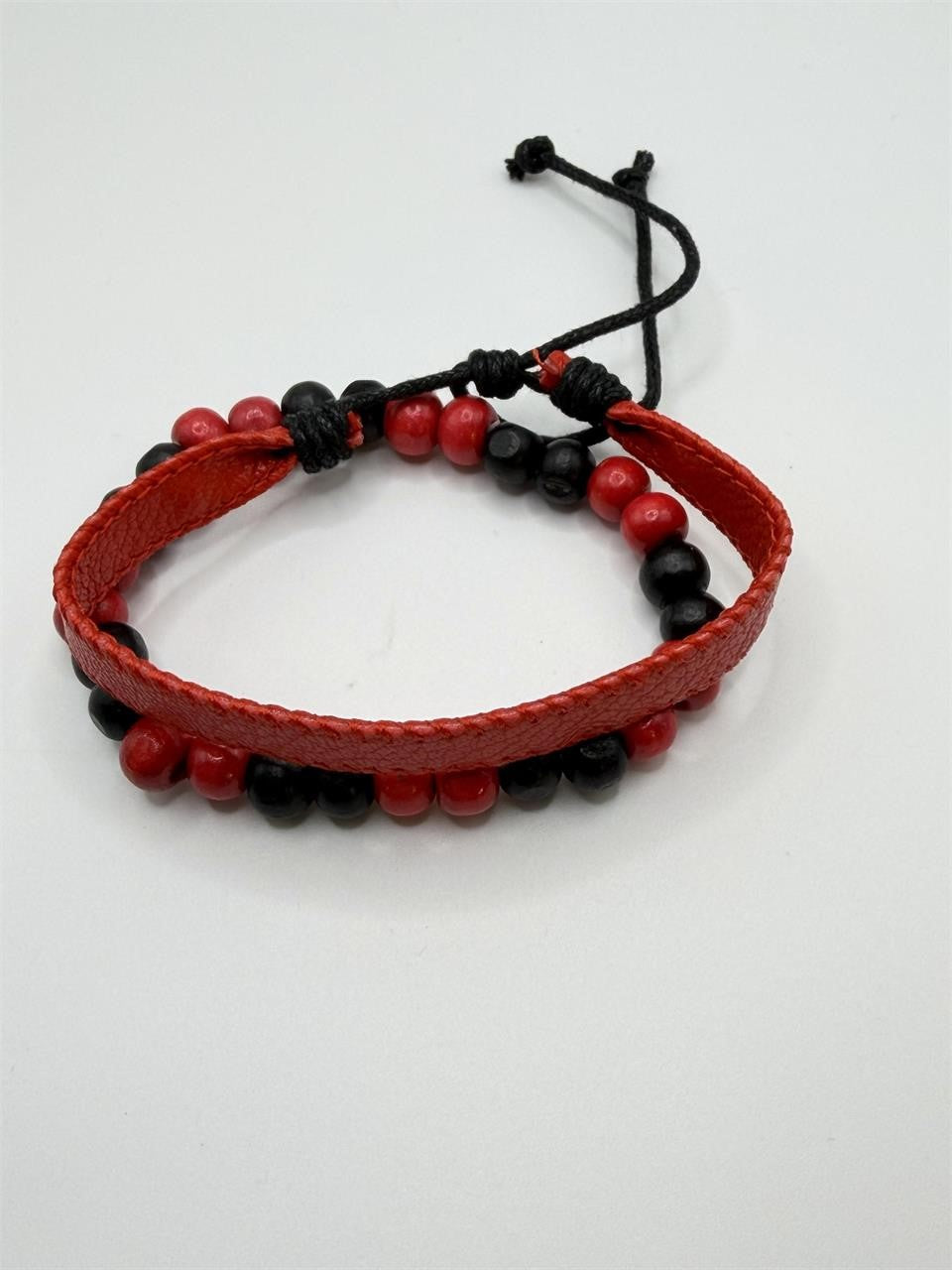 NEW Two-Piece Leather Bracelet Red & Black