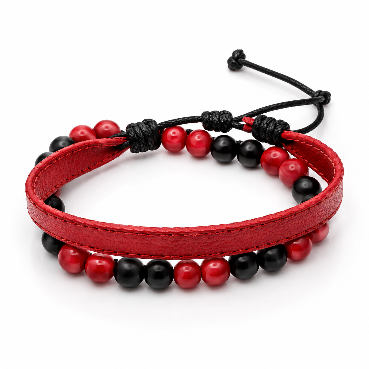 NEW Two-Piece Leather Bracelet Red & Black