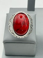Men's antique silver-toned ring featuring a red-dyed agate stone, size 10, by Republic Mercantile.