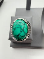 Men's antique silver-toned ring featuring a dyed howlite stone, size 9, from Republic Mercantile.