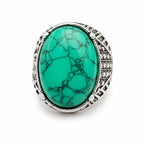 Men's antique silver toned ring featuring a dyed howlite stone, size 9, from Republic Mercantile.