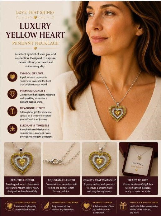 NEW Yellow Heart Pendant Necklace