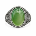 Men's antique silver-toned ring featuring a vibrant apple green chalcedony agate stone, size 7, from Republic Mercantile.