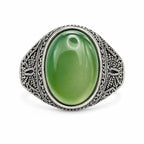 Men's antique silver-toned ring featuring a vibrant apple green chalcedony agate stone, size 7, from Republic Mercantile.