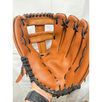 11.5-inch pig leather baseball glove by Republic Mercantile showing detailed stitching and flexible webbing.
