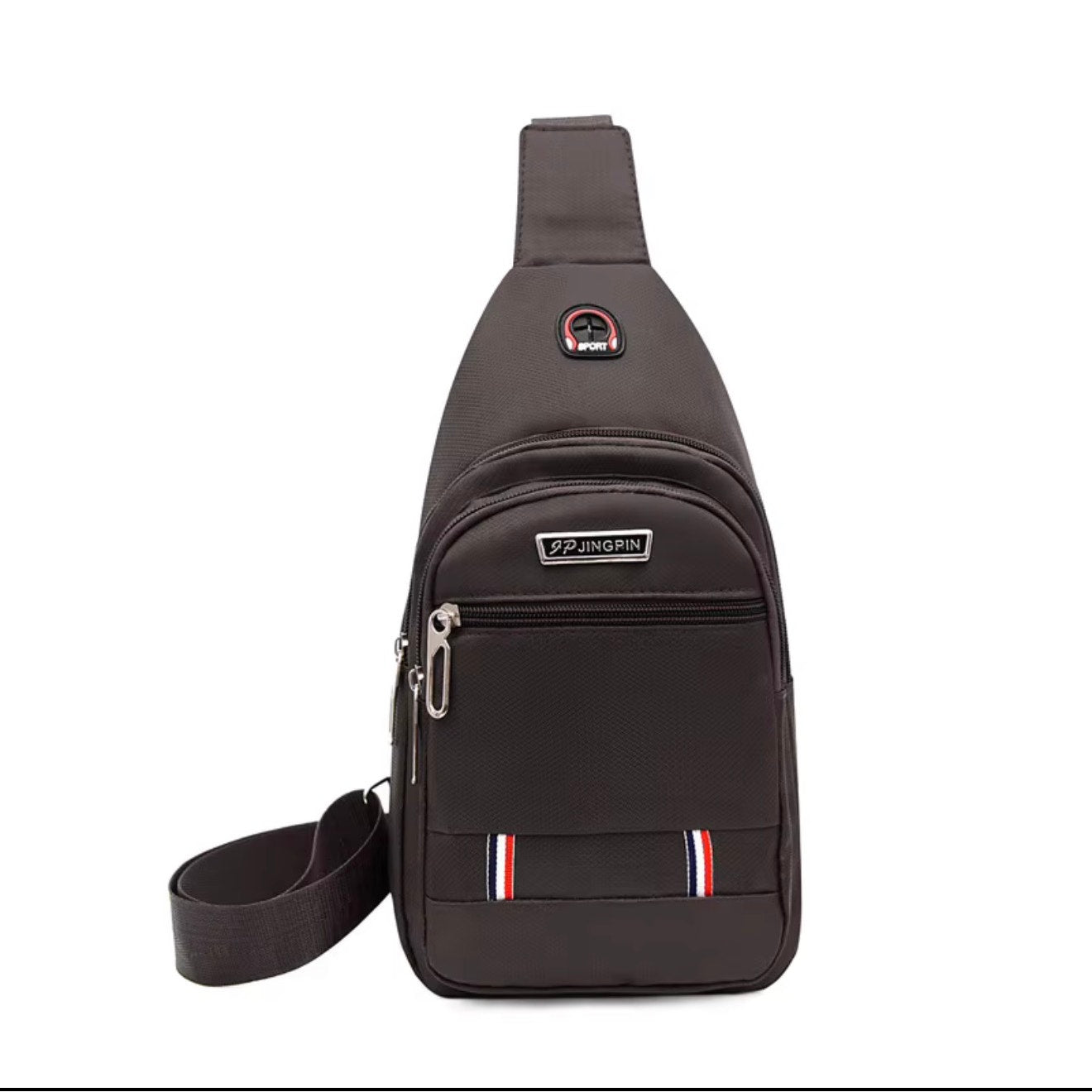 Jingpin Daily Single Strap Crossbody Backpack in coffee brown with adjustable strap and compact design, suitable for unisex use.