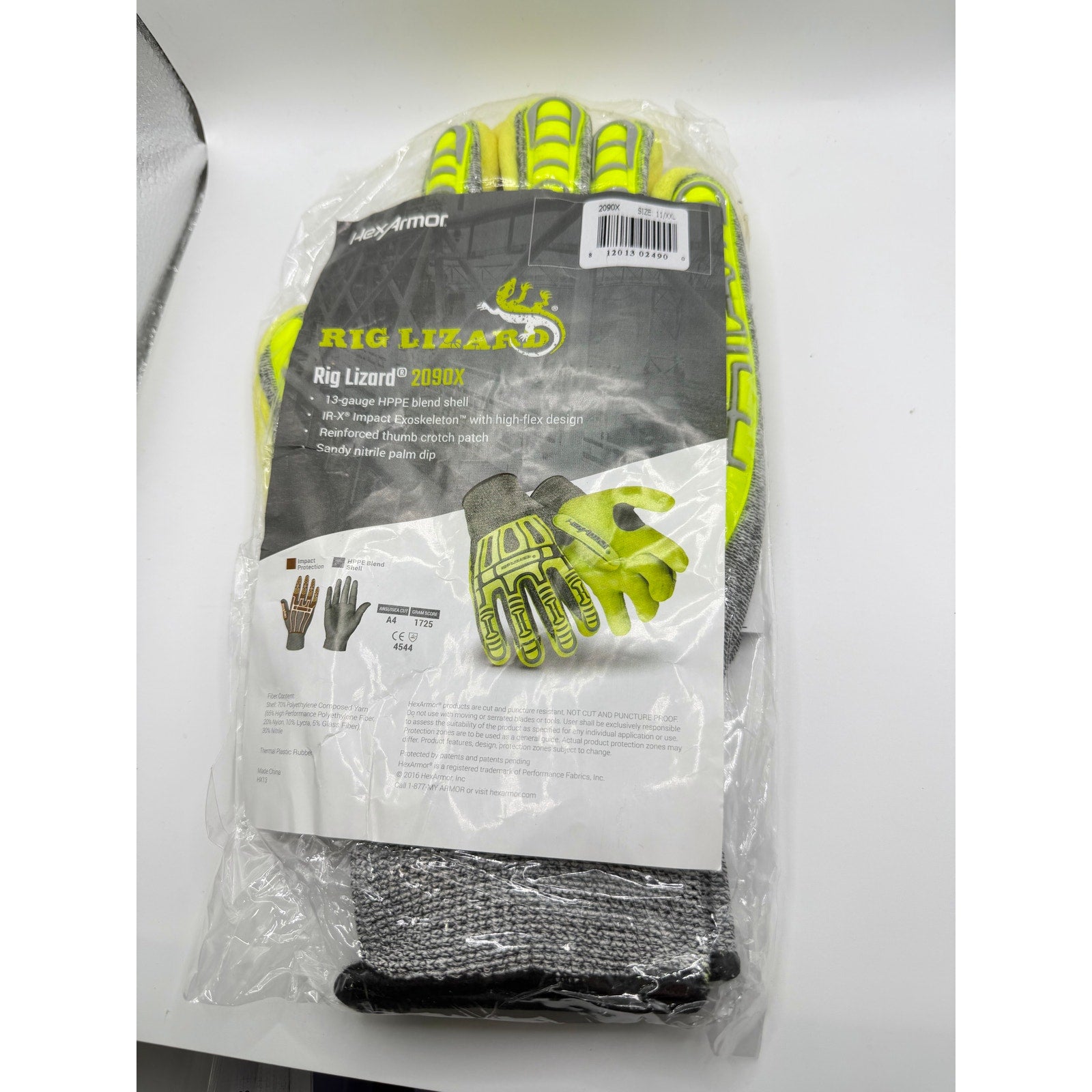 HexArmor Rig Lizard 2090x heavy-duty work gloves in size XXL, showing durable gloves with textured grip for industrial use