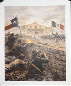 Republic Mercantile Texas Heritage Series 8x10 inch art of The Alamo in a matte folder, featuring detailed historic imagery.