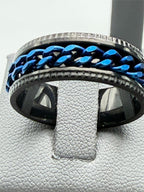 Men's blue chain-link ring on black band, size 10, from Republic Mercantile, showcasing a stylish modern jewelry design.