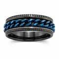 Men's blue chain-link ring on black band, size 10, from Republic Mercantile, featuring a bold chain-link design and smooth finish.