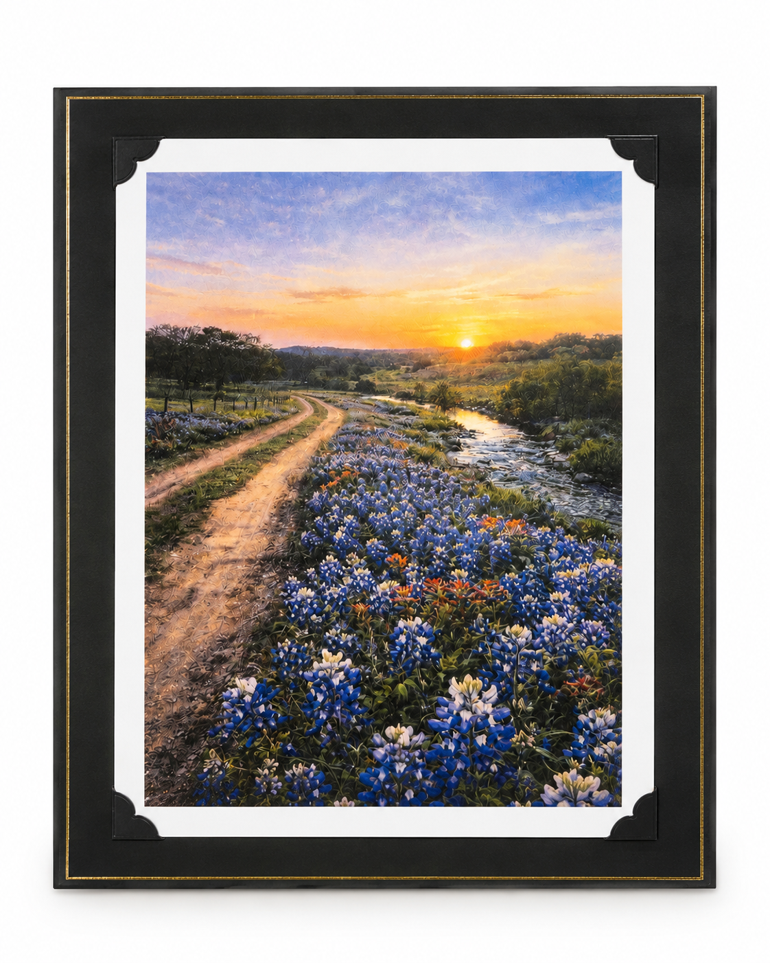 Bluebonnets artwork from the Texas Heritage Series, 8x10 inch art print by Republic Mercantile in a mat folder.