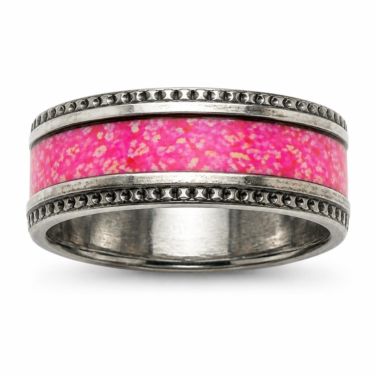 Women's pink and silver band ring by Republic Mercantile, size 11, featuring a sleek design with vibrant pink and shiny silver accents.