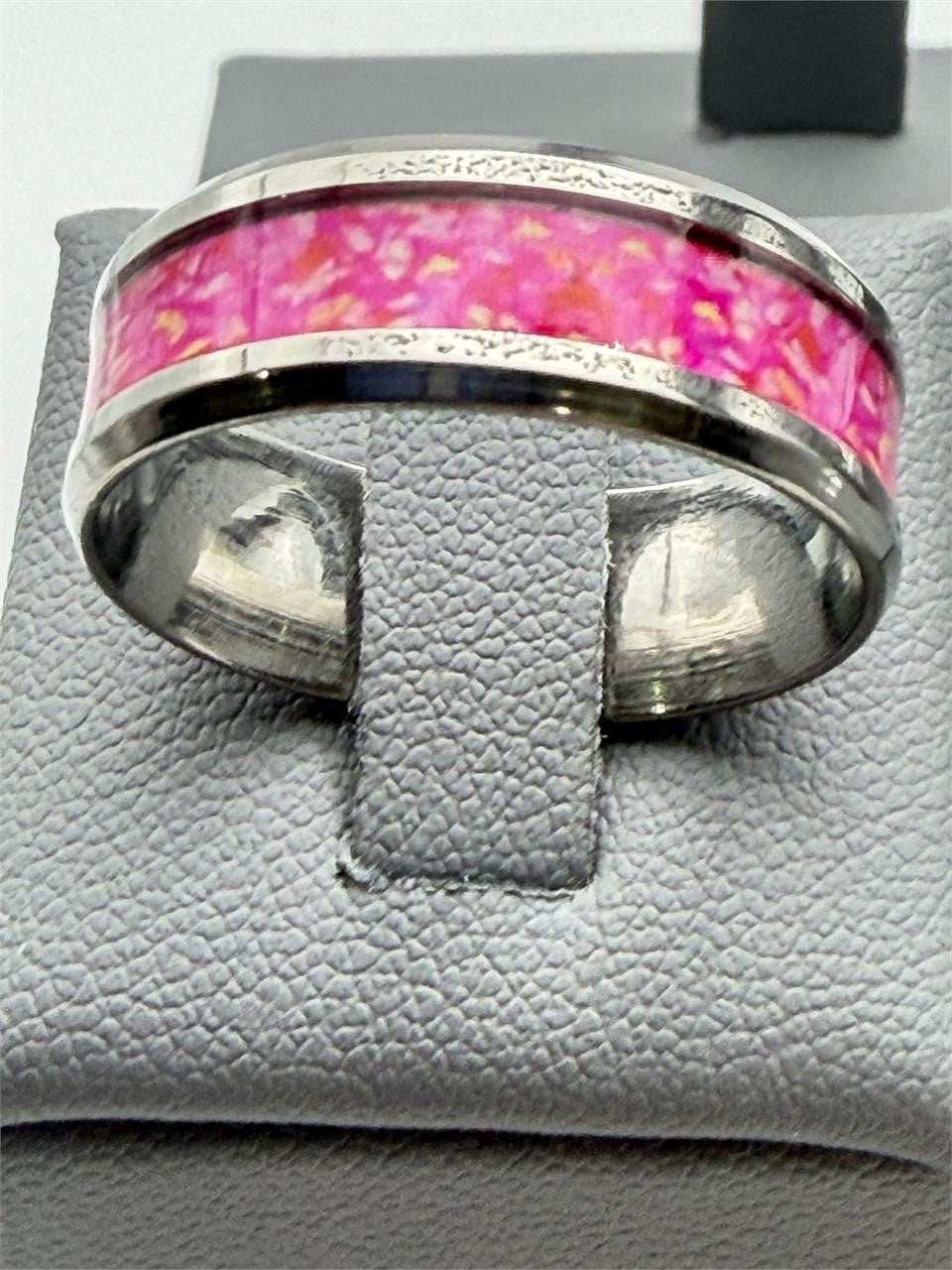 Women's pink and silver band ring by Republic Mercantile, size 11, featuring a shiny metallic finish and elegant design.