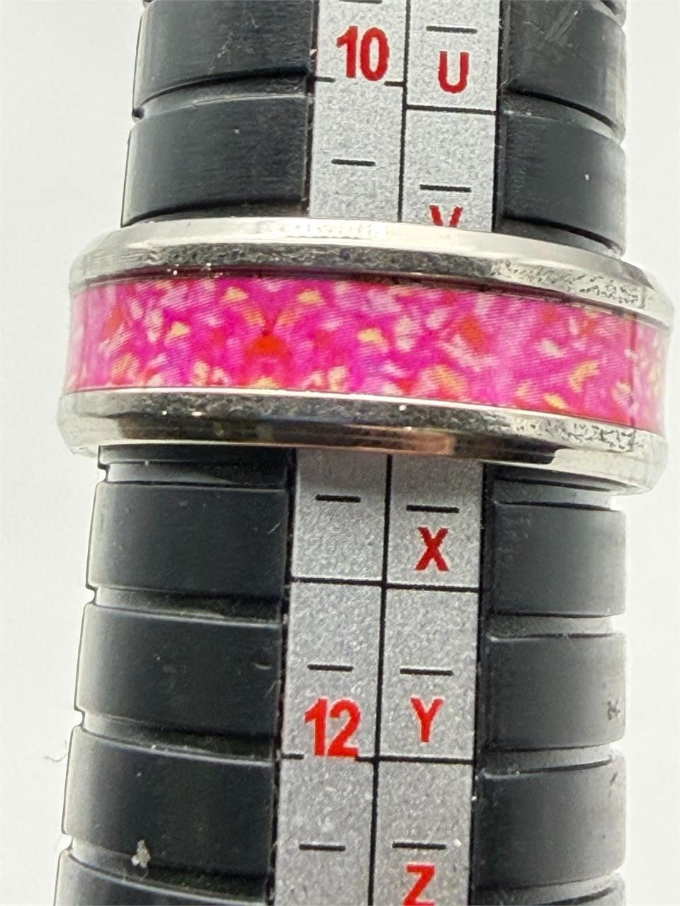 Women's pink and silver band ring in size 11 by Republic Mercantile, featuring a sleek, stylish design with a shiny finish.