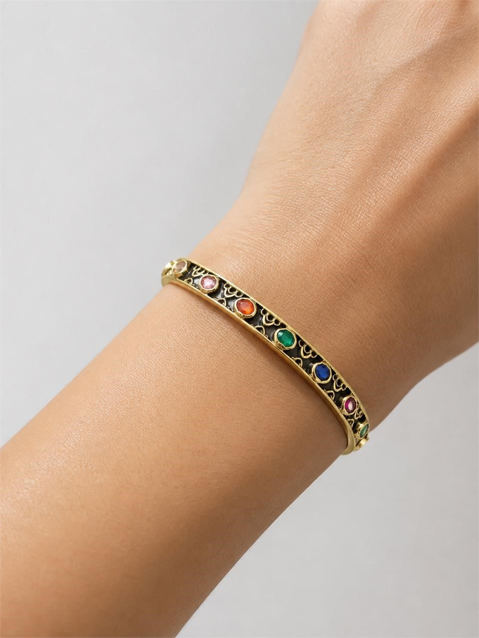 NEW Gold Ladies Bangel Bracelet with Rainbow Gems