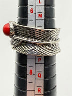 Silver tone wide ring with a red agate stone, size 7, featuring a lustrous finish and bold, stylish design by Republic Mercantile.