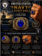 Men's US Navy Signet Ring in blue metal, size 10, featuring navy emblem, by Republic Mercantile.