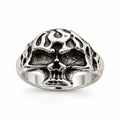 Silver-toned skull ring in size 7 from Republic Mercantile, featuring detailed skull design on a sleek band.