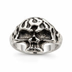 Silver-toned skull ring in size 7 from Republic Mercantile, featuring detailed skull design on a sleek band.