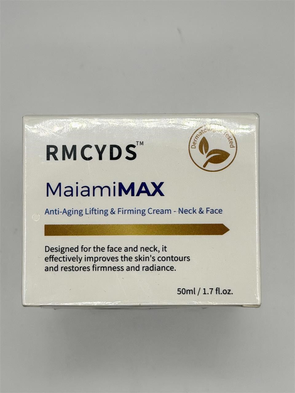 Maiami Max Anti-Aging Lifting Cream for neck and face, jar with cream visible, designed to improve skin firmness and elasticity.