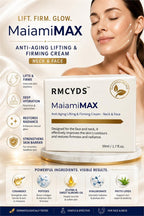Maiami Max Anti-Aging Lifting Cream for neck and face, shown in a jar with its smooth, creamy texture.