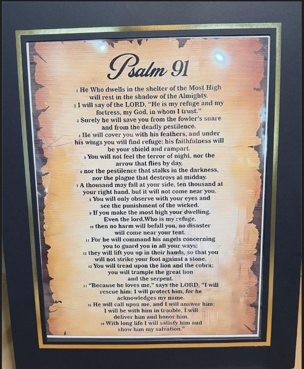 12x16 inch canvas art print of Psalm 91 with decorative floral border, by Republic Mercantile.