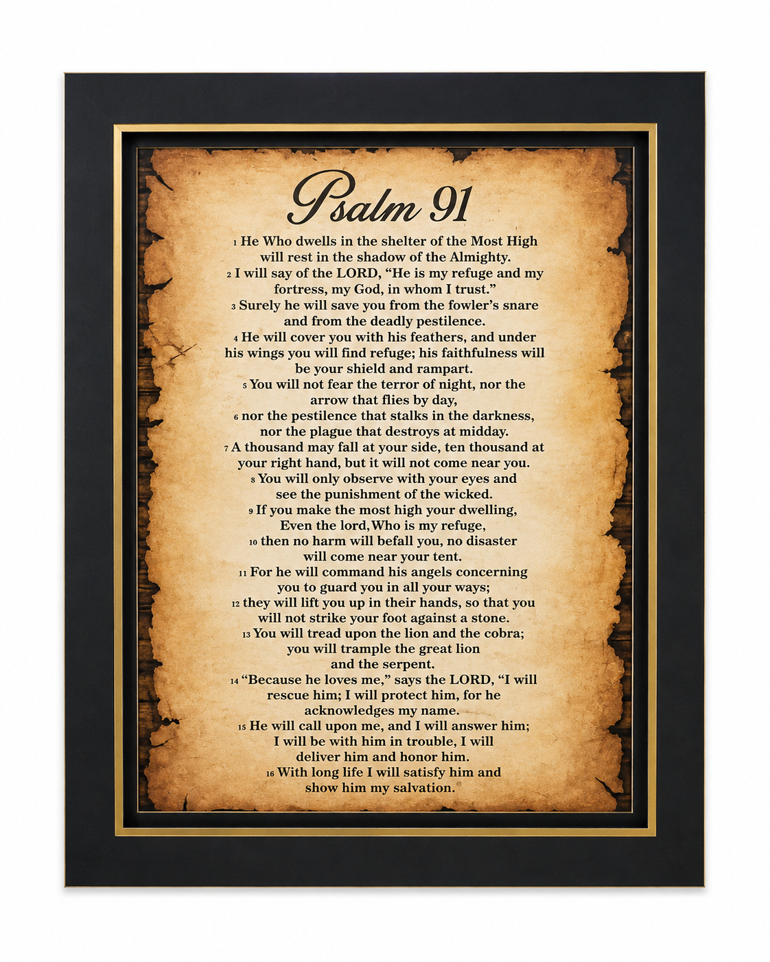 12x16 inch canvas art print of Psalm 91 with decorative lettering, by Republic Mercantile, displayed on a wall.