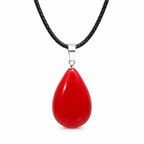 Red teardrop stone pendant necklace with rope chain from Republic Mercantile, showcasing a vibrant gemstone on a delicate chain.