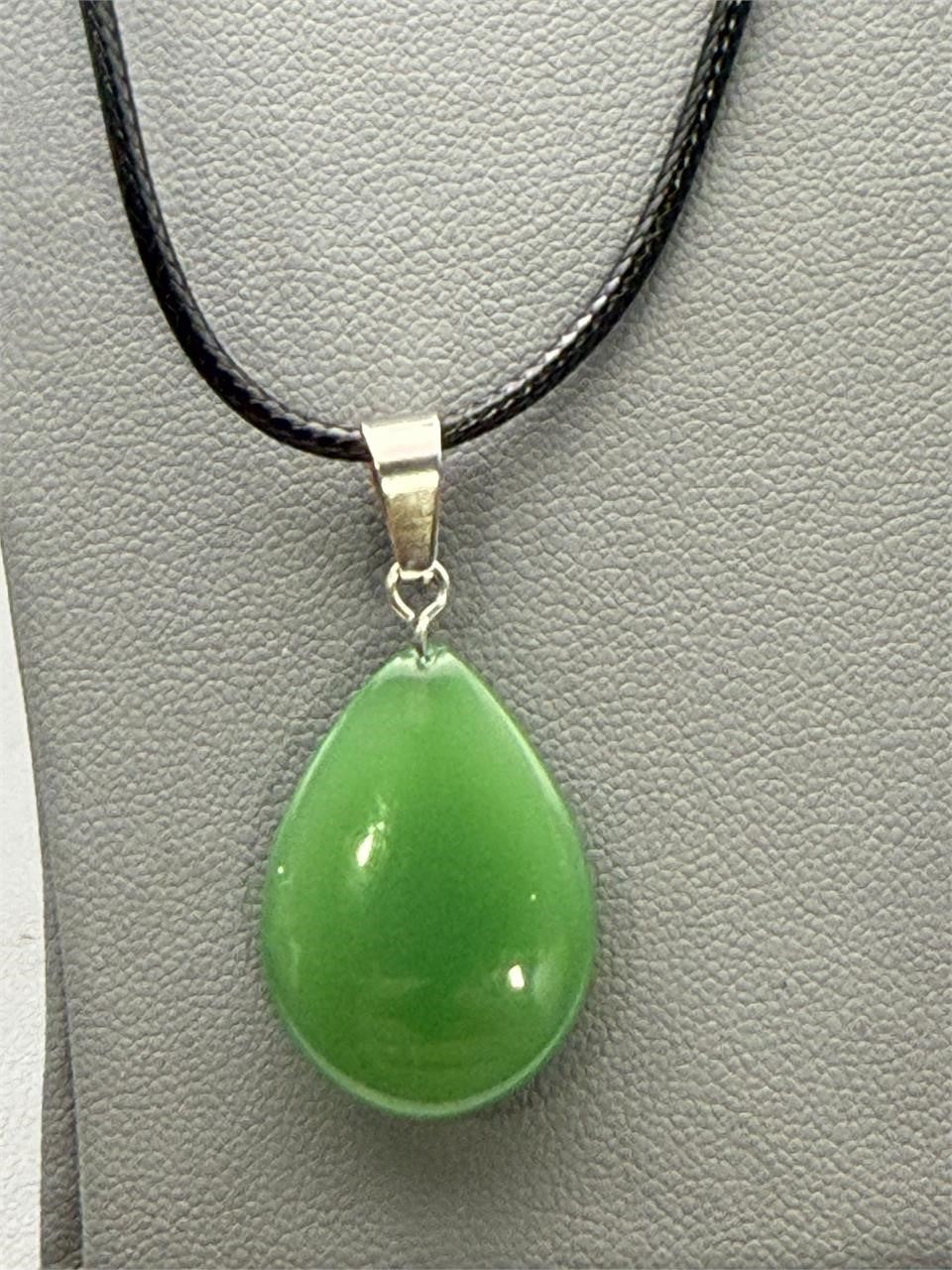Green teardrop stone pendant necklace with rope chain from Republic Mercantile, showcasing the elegant jewelry design.