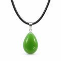 Green teardrop stone pendant necklace with rope chain, featuring a Republic Mercantile jewelry design and natural gemstone appearance.