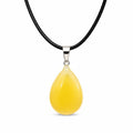 Yellow teardrop stone pendant necklace with rope chain, Republic Mercantile jewelry featuring a vibrant gemstone design.