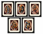 Set of 5 Masquerade Series 8x10 inch wall art in matte folders by Republic Mercantile displayed in a gallery setting.