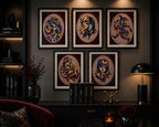 Set of 5 Masquerade Series 8x10 inch wall art prints in matte folders, featuring artistic designs by Republic Mercantile.