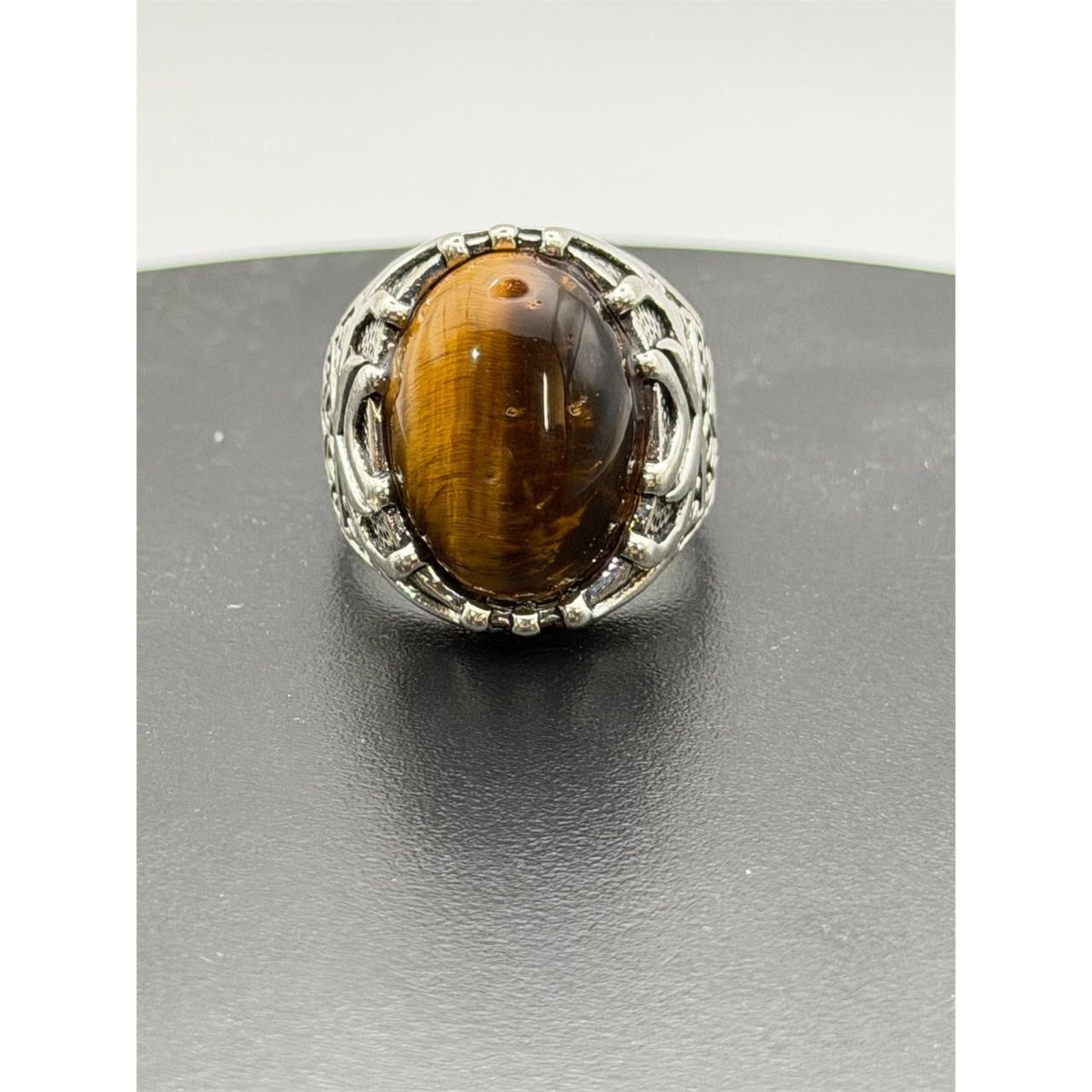 NEW Men's Tiger Eye Stone Ring Silver Band Size:9