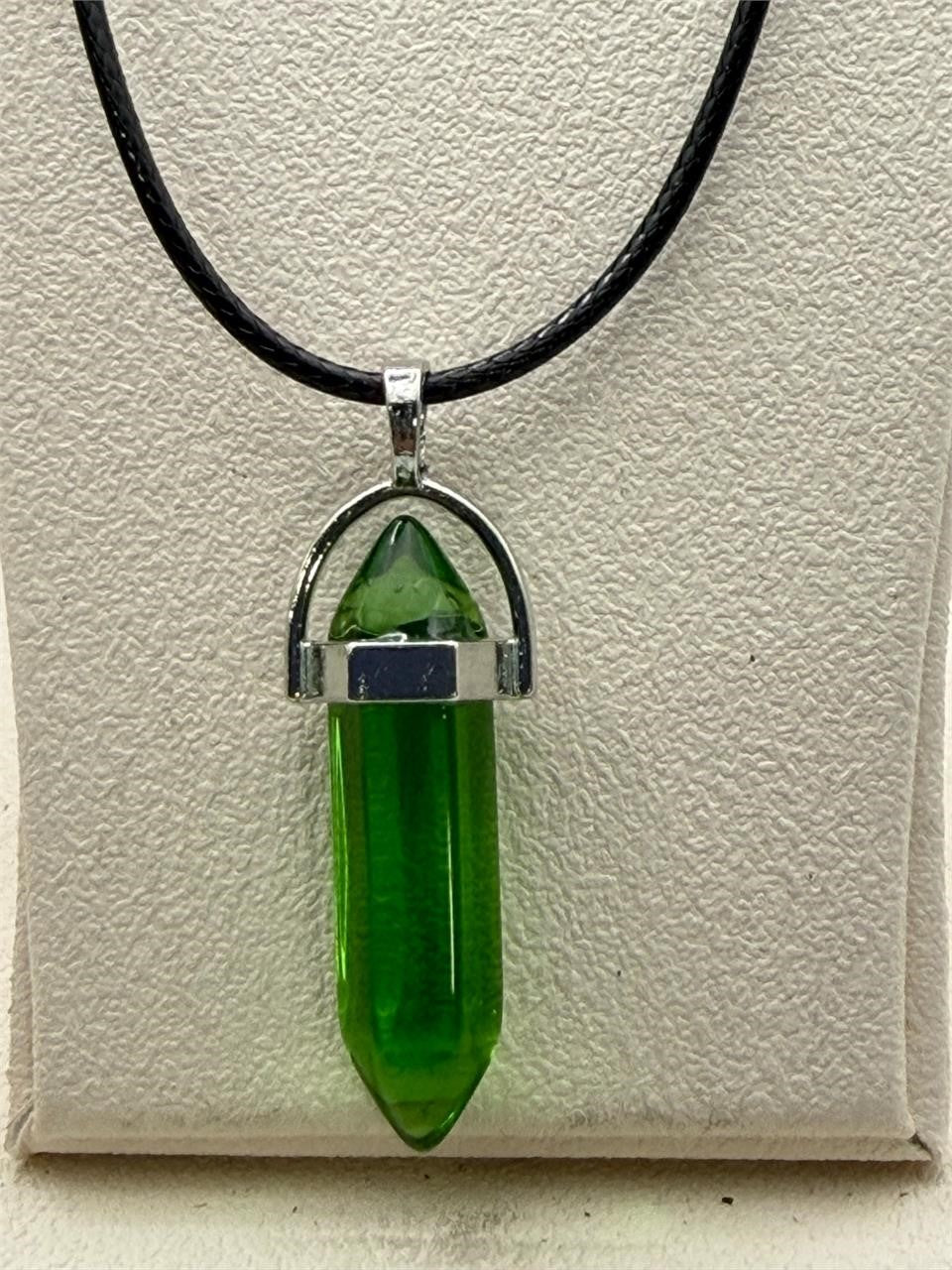 Emerald green stone crystal point pendant necklace featuring a sleek design, crafted by Republic Mercantile.