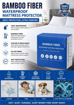 Bamboo waterproof Cali-King mattress protector by Republic Mercantile, showing soft bamboo fabric and waterproof layer under a fitted sheet.