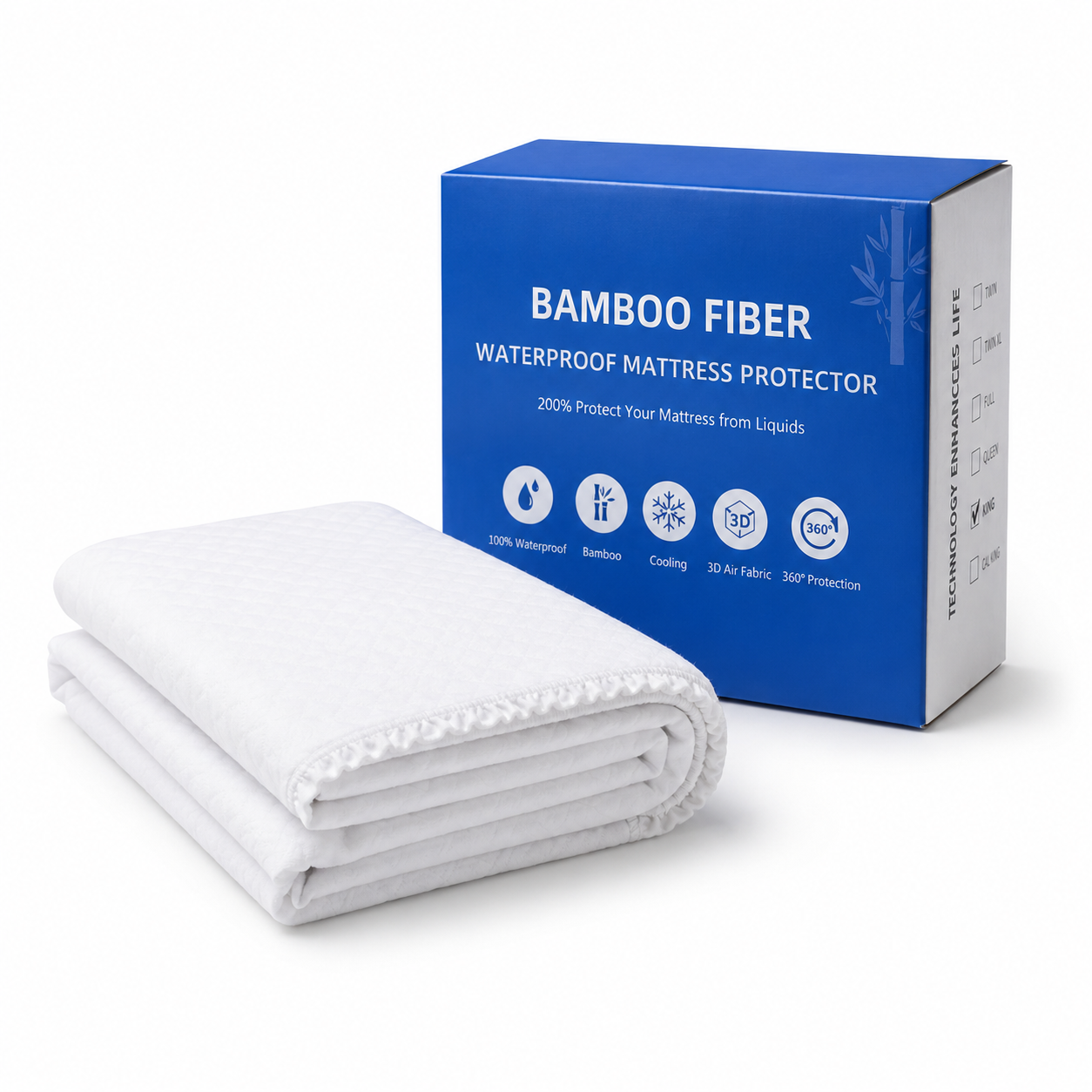 Bamboo waterproof California king mattress protector by Republic Mercantile, showing soft bamboo fabric and fitted edges.