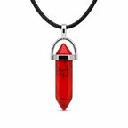 Red stone crystal point pendant necklace featuring a polished red stone crystal on a delicate chain.