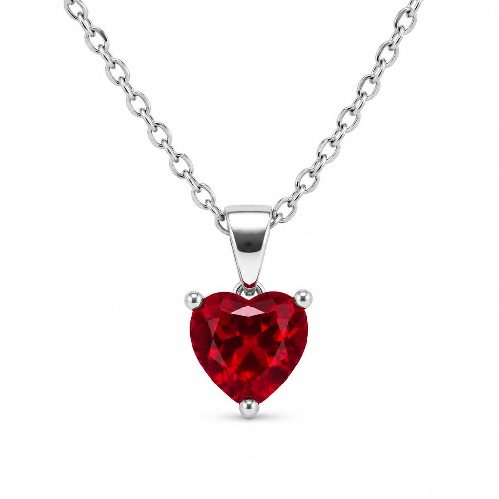 Heart gemstone pendant on a silvery chain necklace, featuring a Republic Mercantile design with a sparkling gemstone centerpiece.