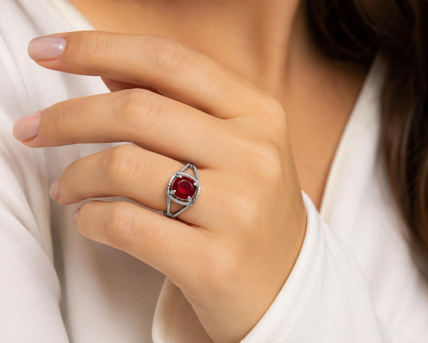 Sterling silver women's ring with a red spinel solitaire gemstone, size 7, by Republic Mercantile.
