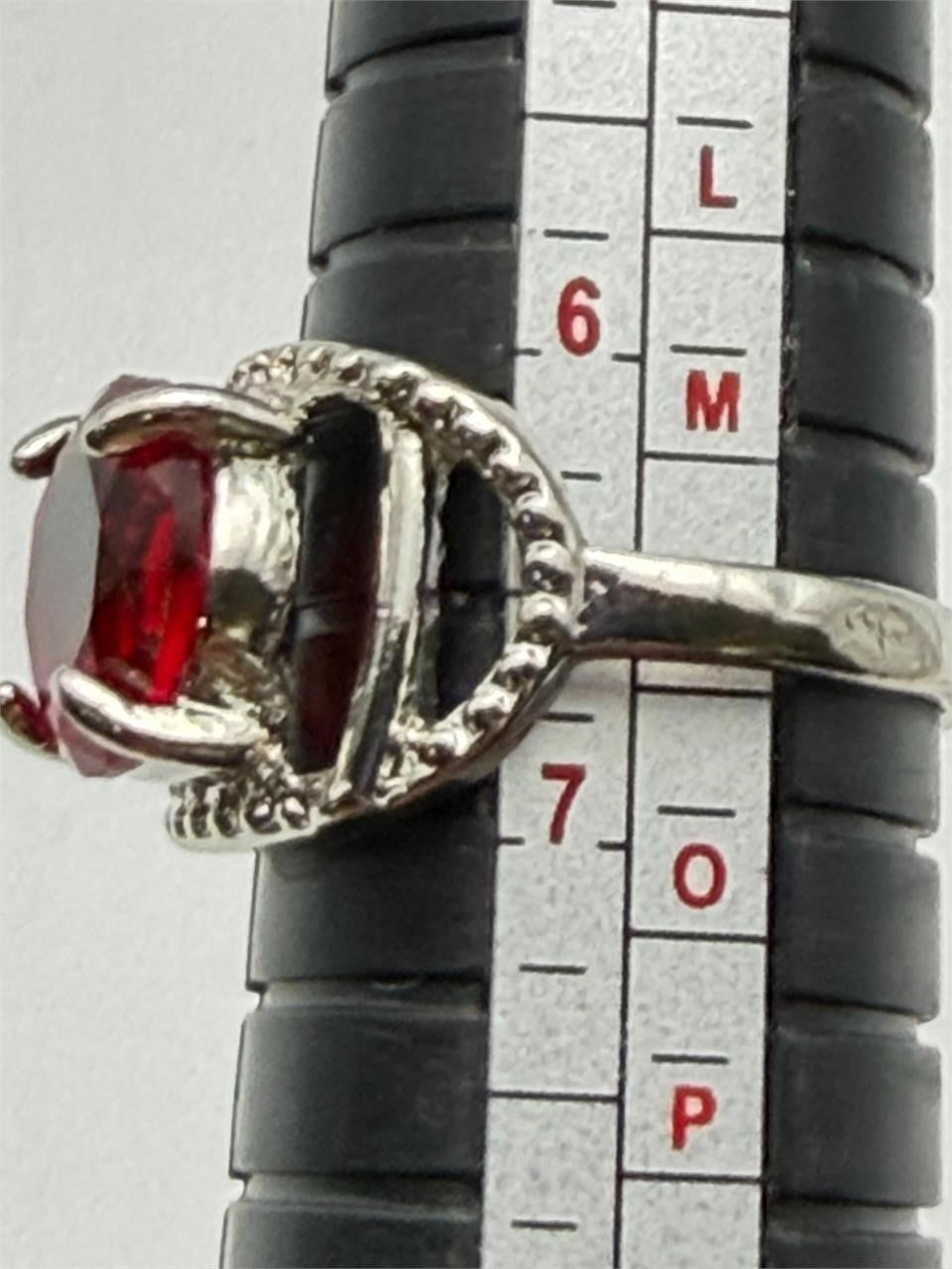 Sterling silver women's ring with a red spinel solitaire gemstone, size 7, from Republic Mercantile.