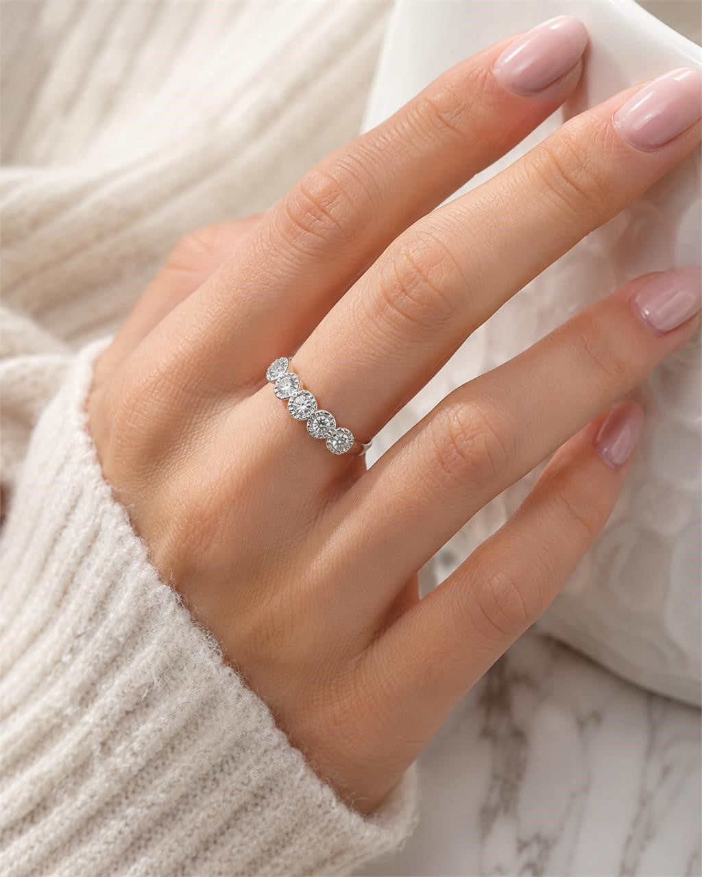 Sterling silver women's ring with five clear quartz stones, size 6, designed by Republic Mercantile.