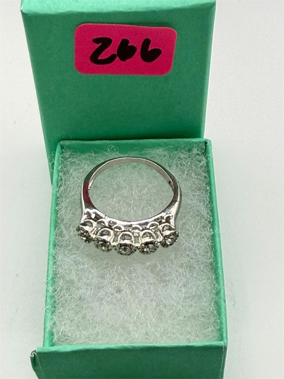 Sterling silver women's ring with five clear quartz stones, size 6, featuring a polished band and elegant design by Republic Mercantile.